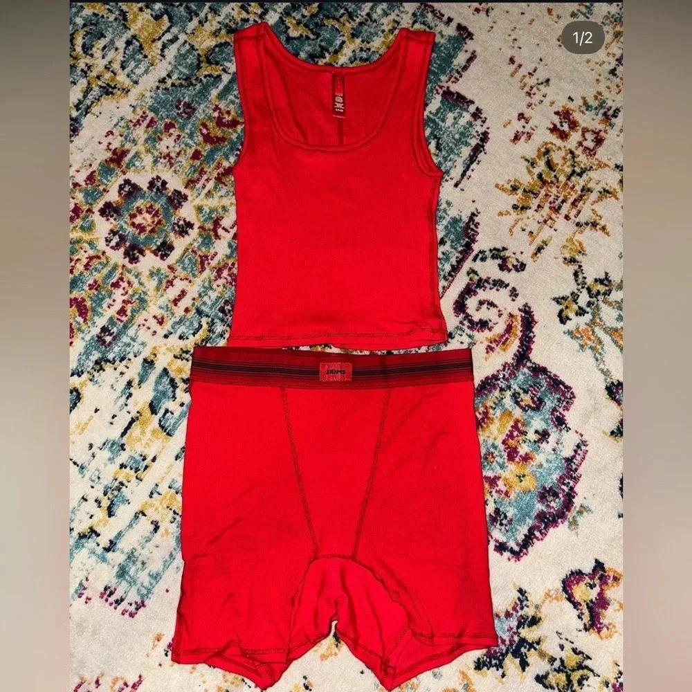 SKIMS Red Tank and Shorts Set